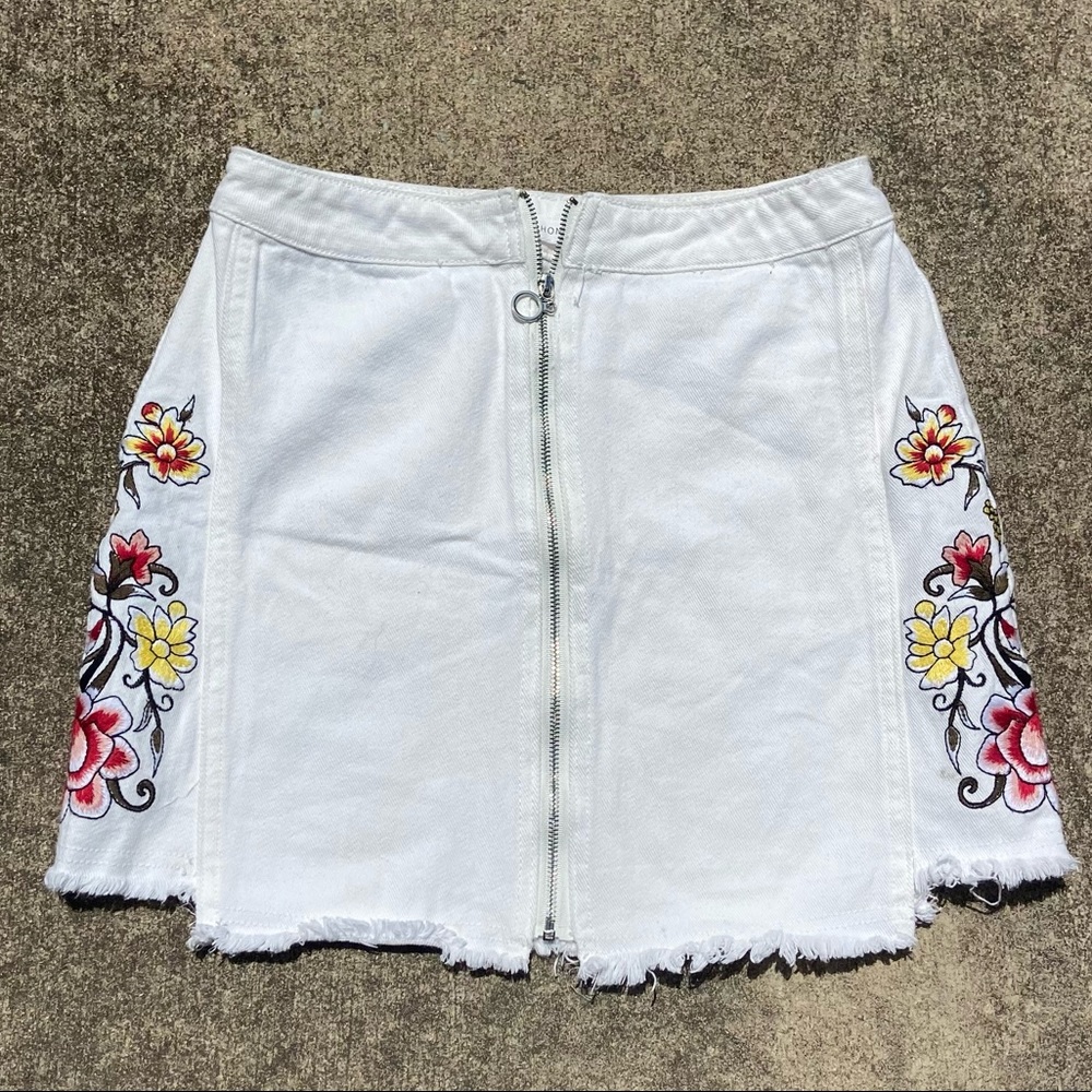 Honey Punch White Zip Up Denim Skirt